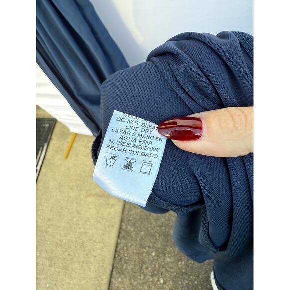 Baltic Born Navy Kristina Ruffle Short Sleeve Front Slit Belt Maxi Dress Sz 2X - Picture 8 of 9